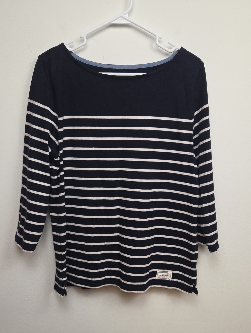 Talbots Navy & White Striped Women's Boatneck Top Casual Coastal Nautical Large